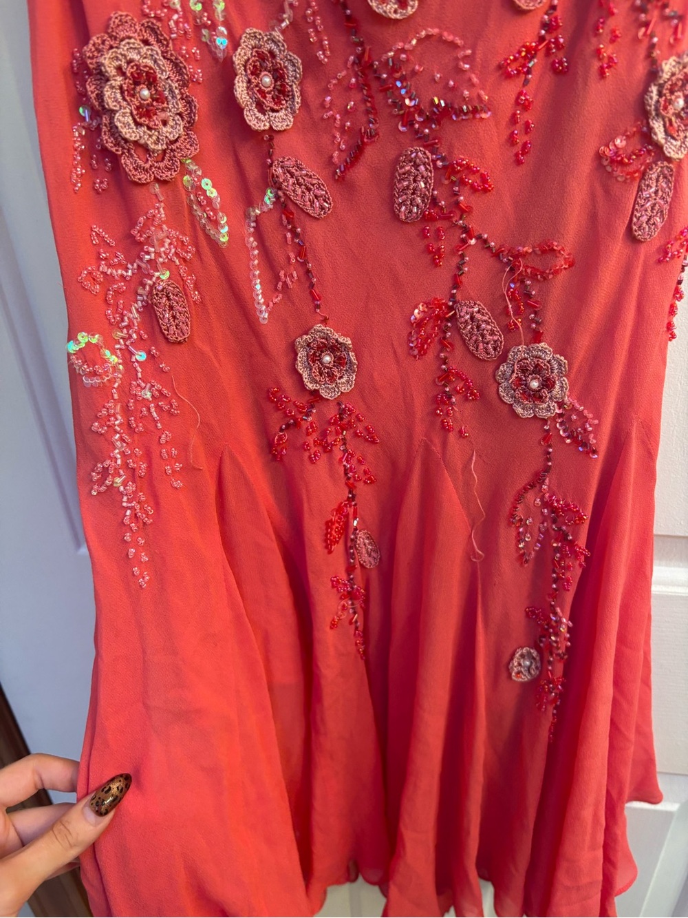 Sue Wong Coral Beaded Spaghetti-Strap Midi Dress - Picture 5 of 8